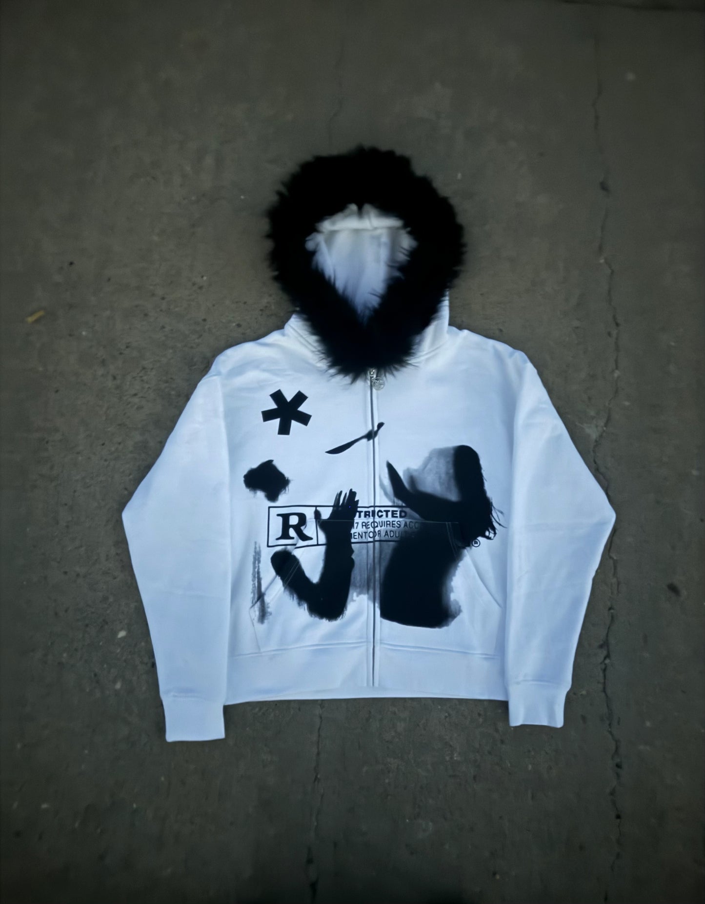 white faux fur zip up