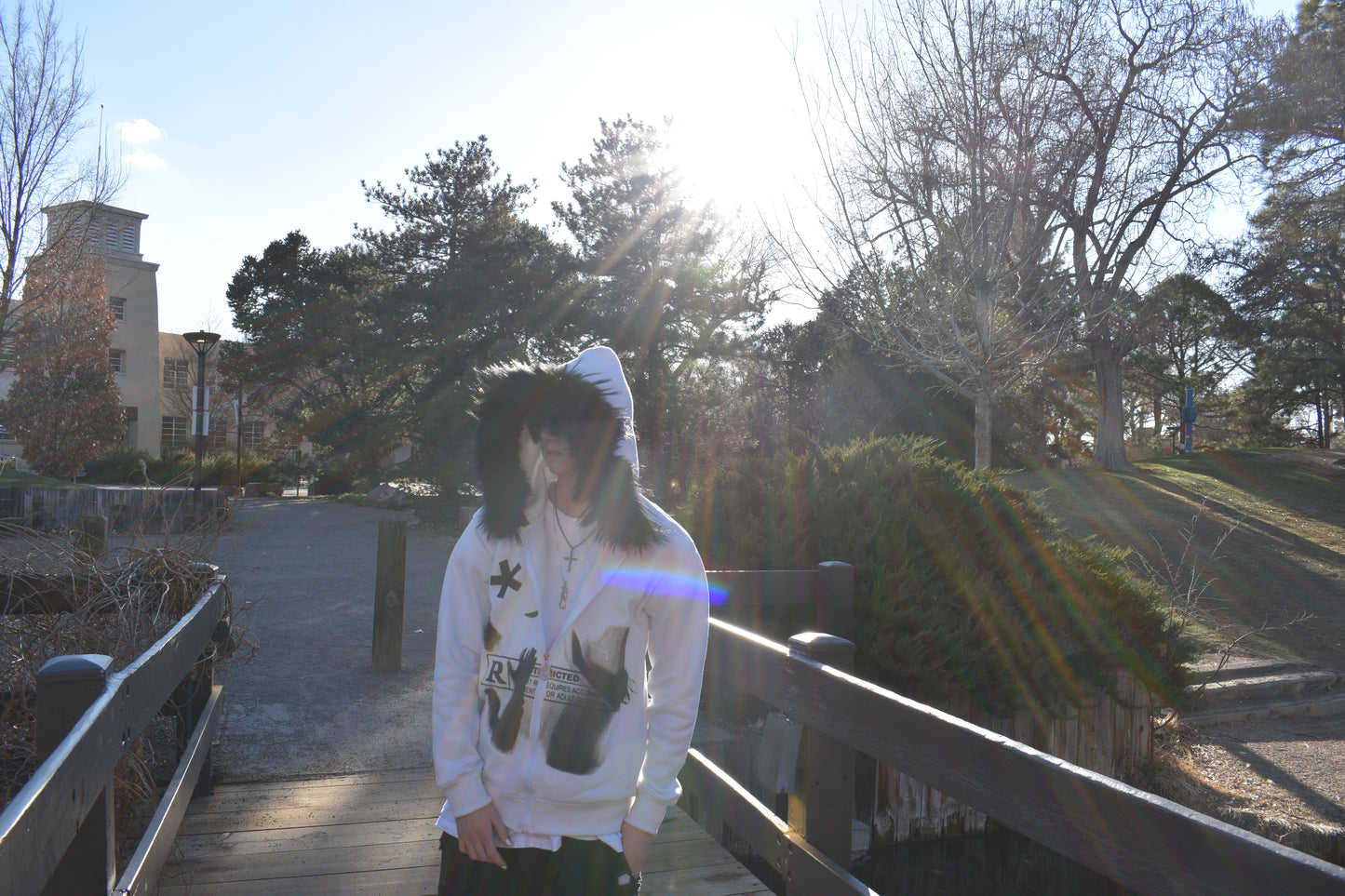 white faux fur zip up