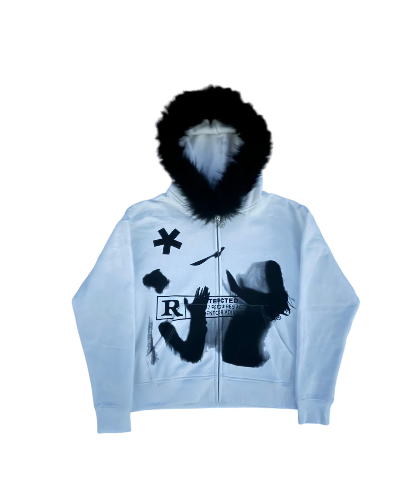 white faux fur zip up